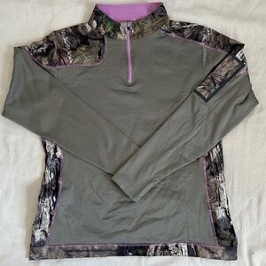 Yukon Gear Fleece Camo Trim 1/4 zip Fleece Top Large